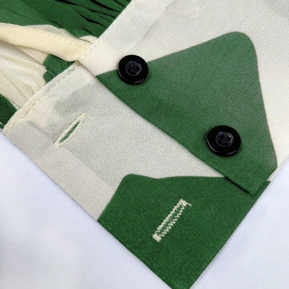 Green Casual Women's Contrast Color Print Lantern Sleeve Blouse Cloth - Picture 4 of 7